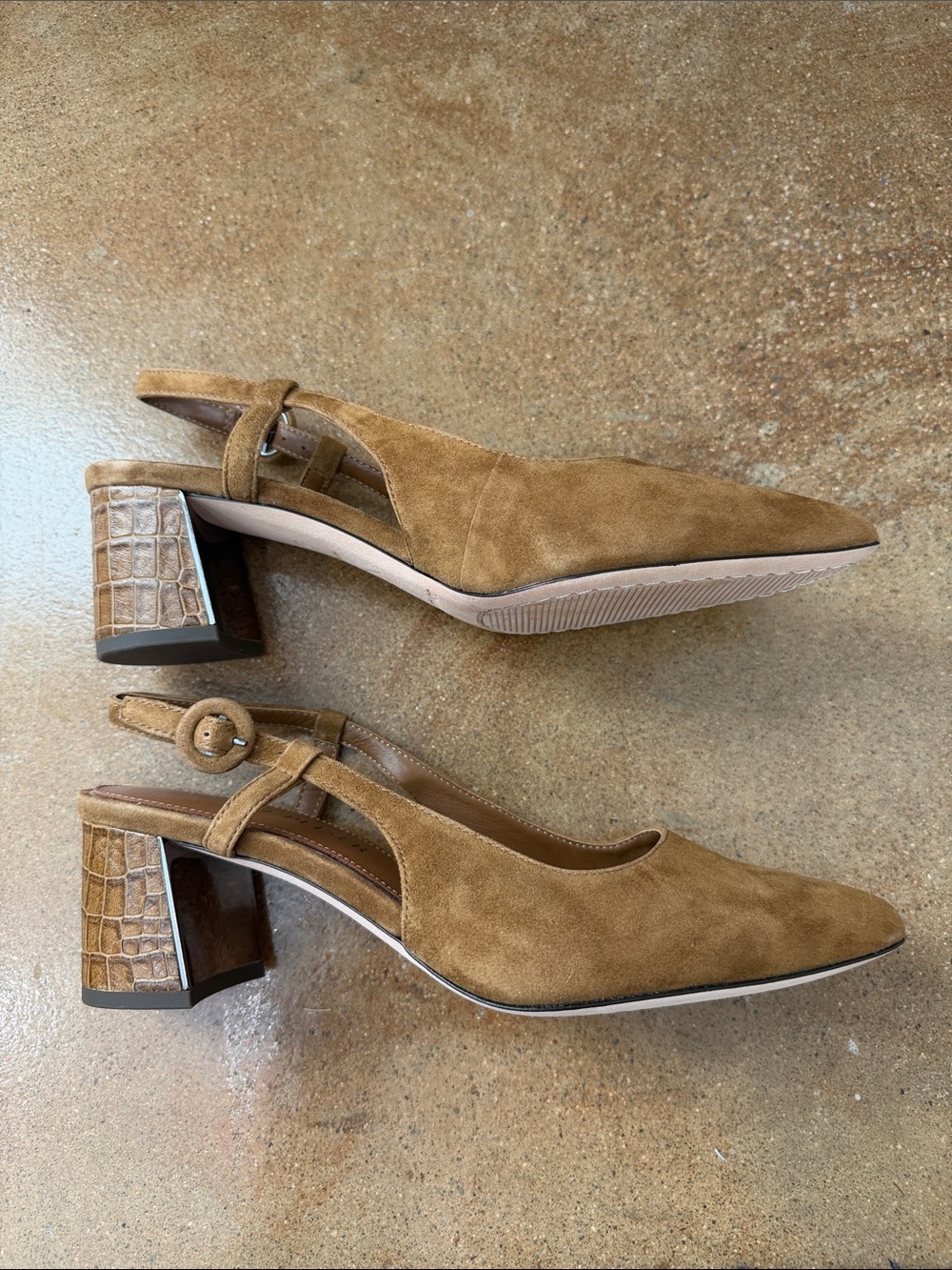 Donald Pliner Song Suede Slingback Block Heel Pumps Saddle Brown Size 6 - Picture 6 of 9